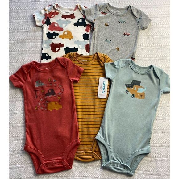 Carter's Boys 12 Month 5-Pack Short-Sleeve Truck Design Bodysuits - Picture 6 of 13